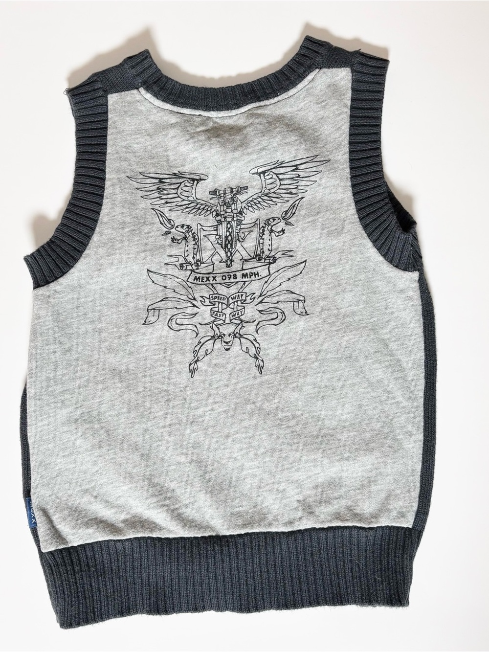 Vintage Mexx Kids Biker Graphic Sweater Vest 12M-24M Tattoo Aesthetic Grunge Alt